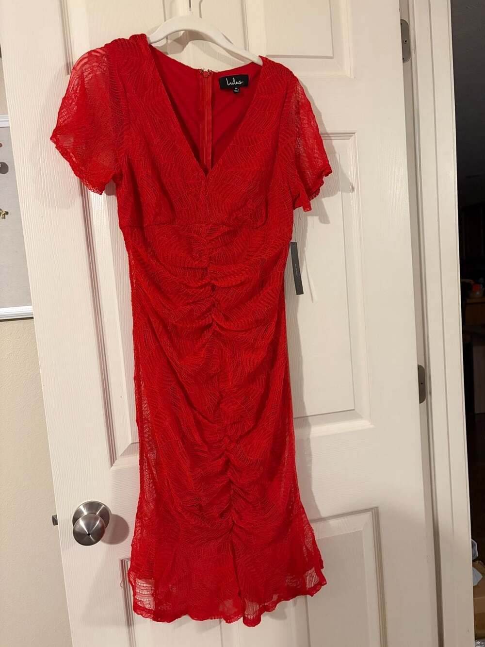 Lulus Harlou Red Lace Ruched Bodycon Mermaid Dress